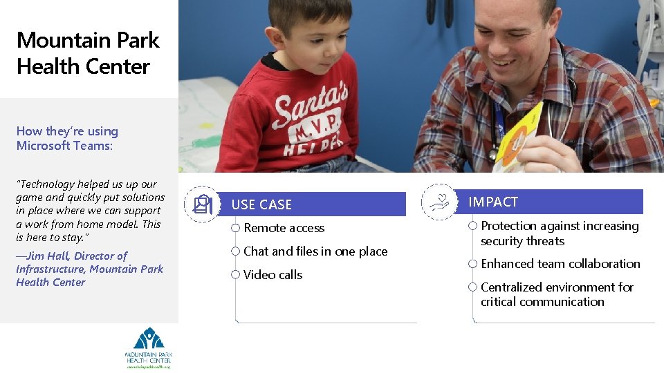 Mountain Park Health Center How they’re using Microsoft Teams: “Technology helped us up our