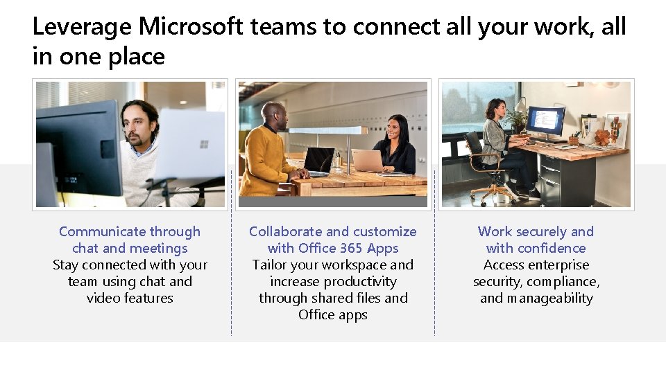 Leverage Microsoft teams to connect all your work, all in one place Communicate through