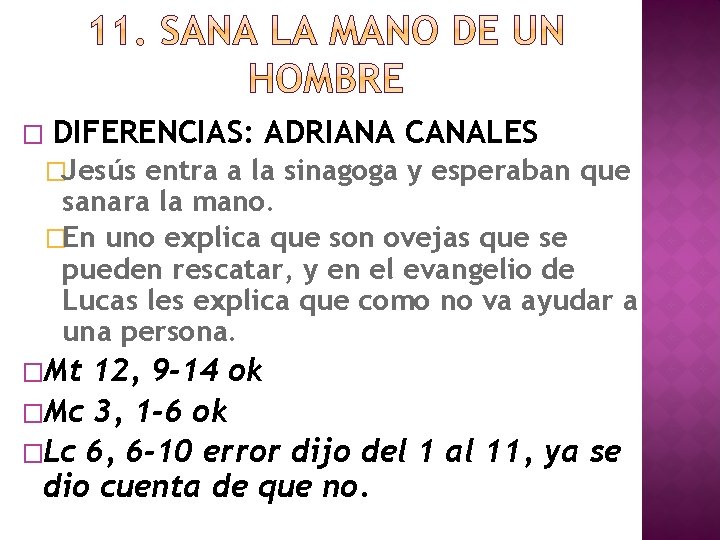 � DIFERENCIAS: ADRIANA CANALES �Jesús entra a la sinagoga y esperaban que sanara la