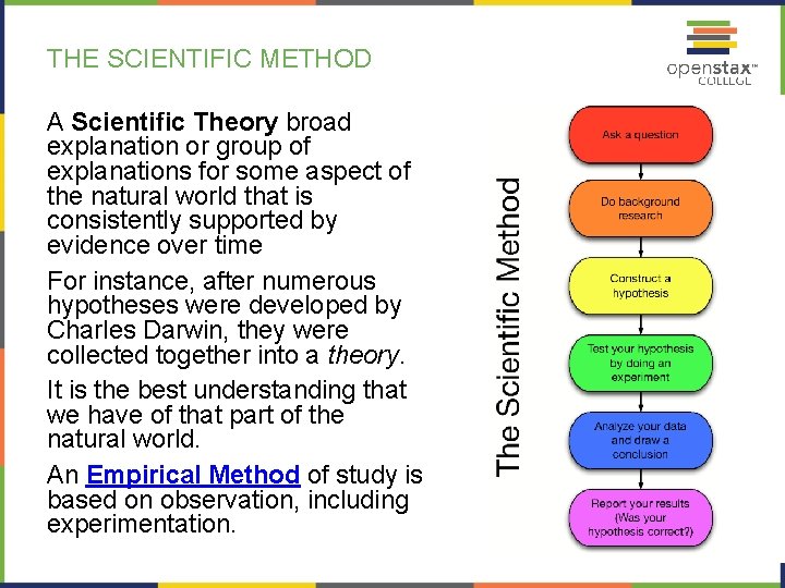 THE SCIENTIFIC METHOD A Scientific Theory broad explanation or group of explanations for some