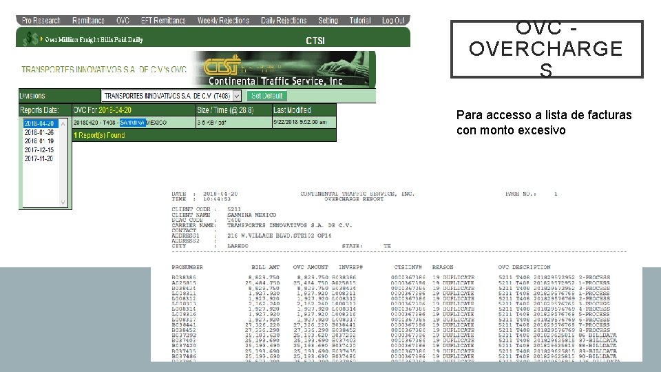 OVC OVERCHARGE S Para accesso a lista de facturas con monto excesivo 