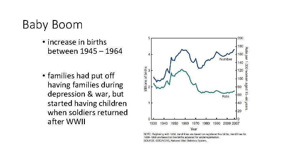 Baby Boom • increase in births between 1945 – 1964 • families had put