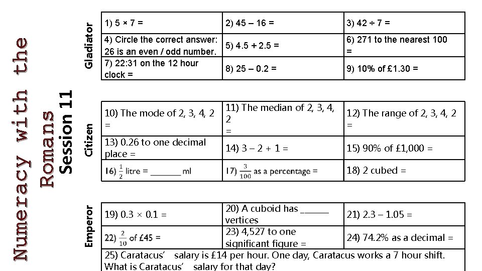 Gladiator Citizen 2) 45 – 16 = 4) Circle the correct answer: 5) 4.