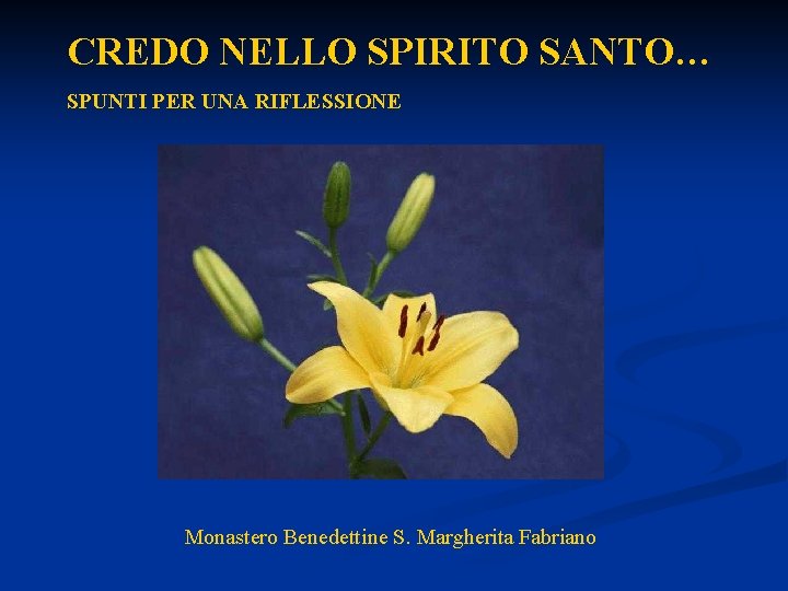 CREDO NELLO SPIRITO SANTO… SPUNTI PER UNA RIFLESSIONE Monastero Benedettine S. Margherita Fabriano 