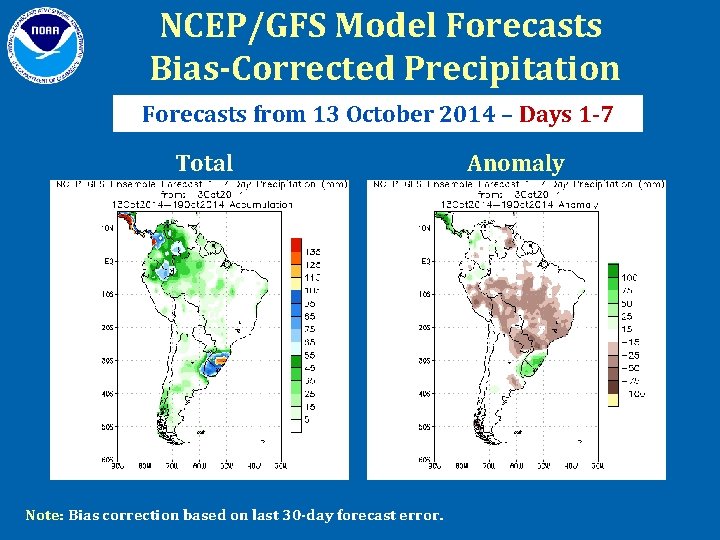 NCEP/GFS Model Forecasts Bias-Corrected Precipitation Forecasts from 13 October 2014 – Days 1 -7