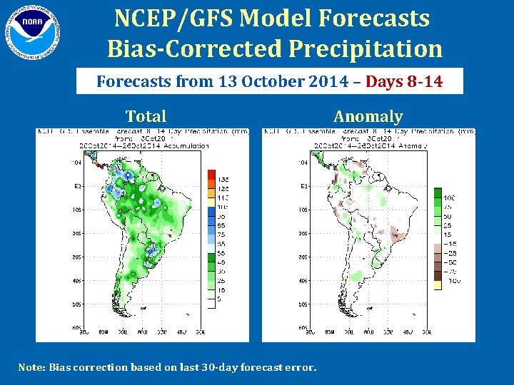 NCEP/GFS Model Forecasts Bias-Corrected Precipitation Forecasts from 13 October 2014 – Days 8 -14