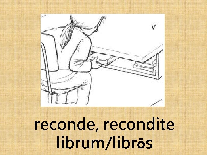 reconde, recondite librum/librōs 