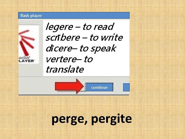 flash player legere – to read scrībere – to write dīcere– to speak vertere–