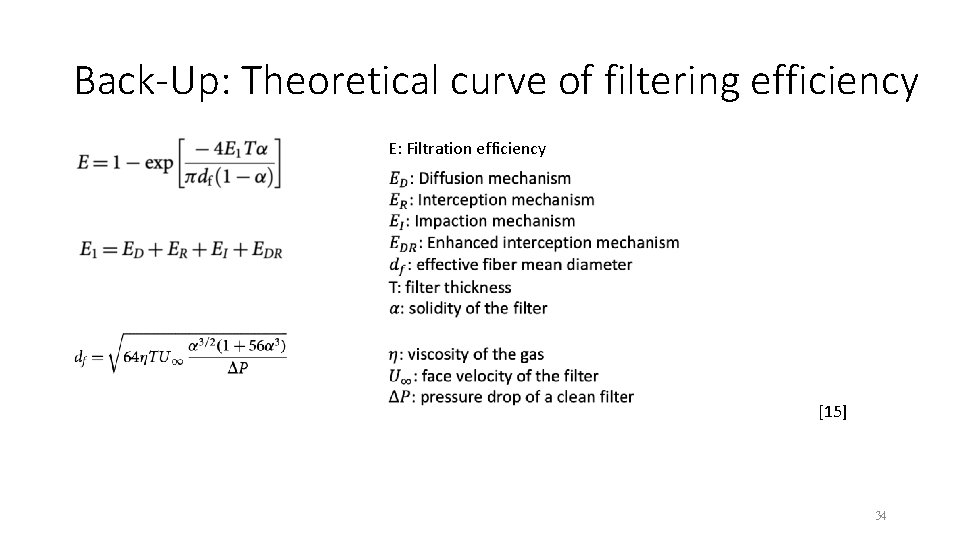 Back-Up: Theoretical curve of filtering efficiency E: Filtration efficiency [15] 34 