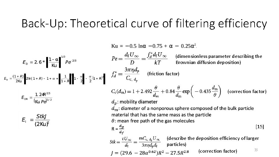 Back-Up: Theoretical curve of filtering efficiency (dimensionless parameter describing the Brownian diffusion deposition) (friction