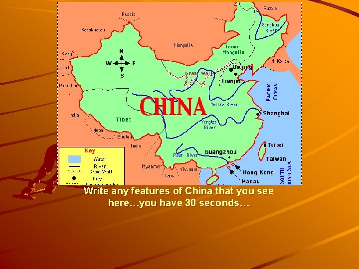 Write any features of China that you see here…you have 30 seconds… 