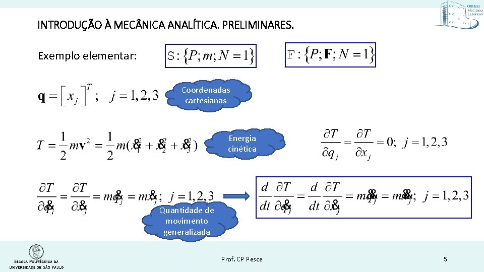 INTRODUÇÃO À MEC NICA ANALÍTICA. PRELIMINARES. Exemplo elementar: Coordenadas cartesianas Energia cinética Quantidade de