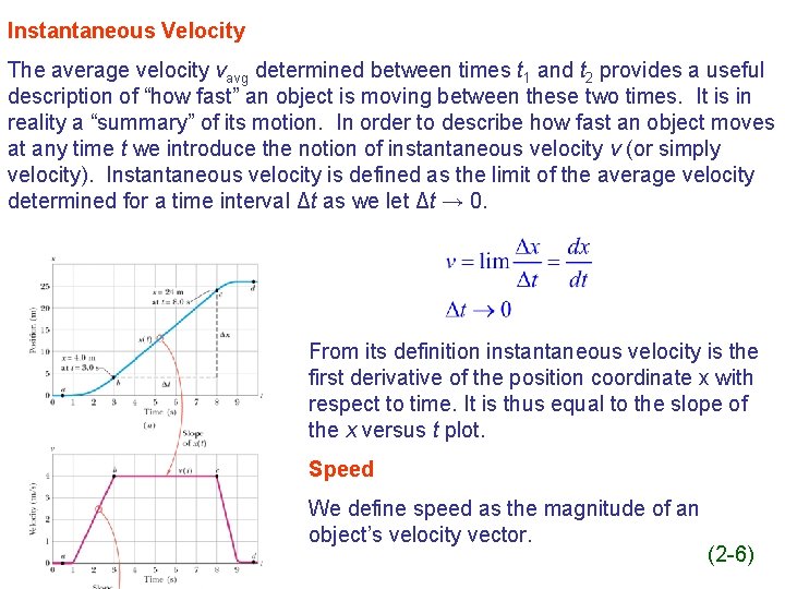 Instantaneous Velocity The average velocity vavg determined between times t 1 and t 2