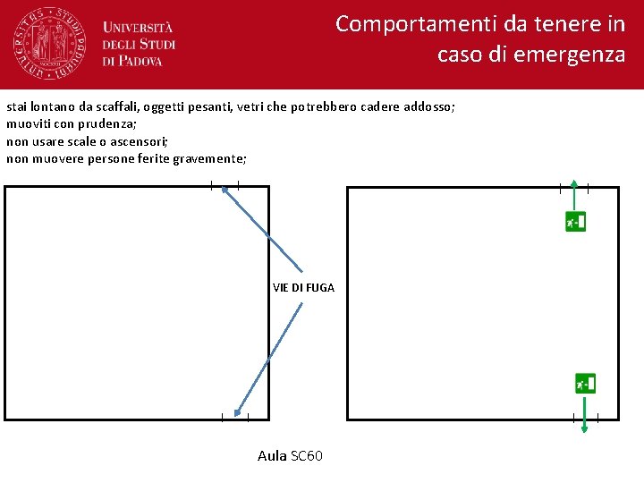 Comportamenti da tenere in caso di emergenza stai lontano da scaffali, oggetti pesanti, vetri