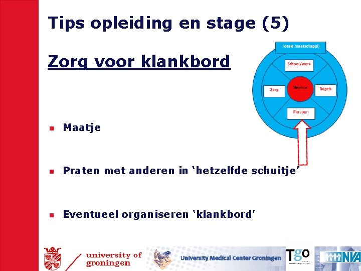 Tips opleiding en stage (5) Zorg voor klankbord n Maatje n Praten met anderen