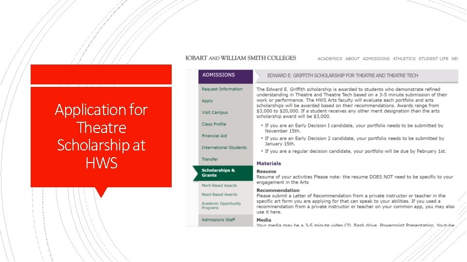 Application for Theatre Scholarship at HWS 