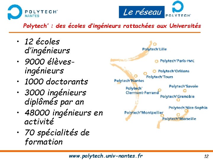 Polytech’ : des écoles d’ingénieurs rattachées aux Universités • 12 écoles d’ingénieurs • 9000