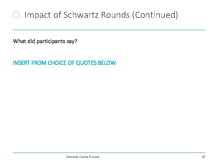 Impact of Schwartz Rounds (Continued) What did participants say? INSERT FROM CHOICE OF QUOTES