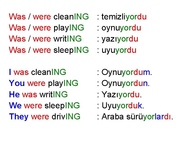 Was / were clean. ING Was / were play. ING Was / were writ.