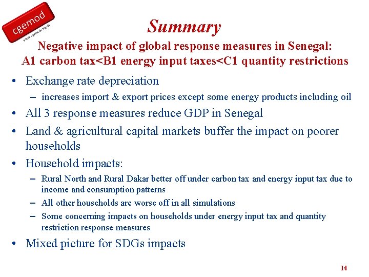 Summary Negative impact of global response measures in Senegal: A 1 carbon tax<B 1