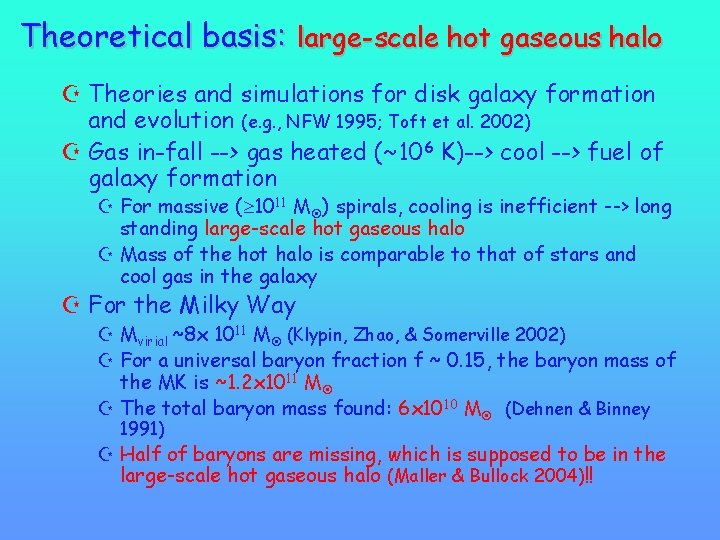 Theoretical basis: large-scale hot gaseous halo Z Theories and simulations for disk galaxy formation