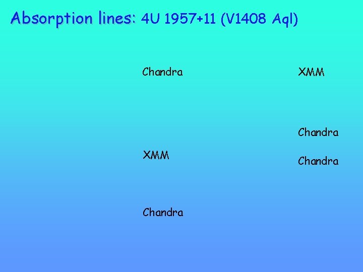 Absorption lines: 4 U 1957+11 (V 1408 Aql) Chandra XMM Chandra 