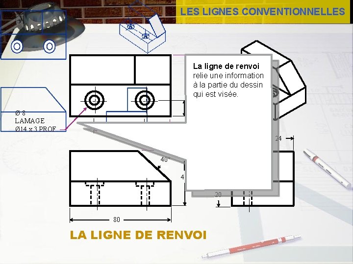 LES LIGNES CONVENTIONNELLES La ligne de renvoi relie une information à 50 la partie