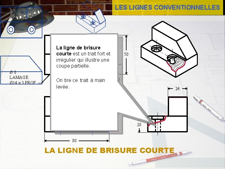 LES LIGNES CONVENTIONNELLES La ligne de brisure courte est un trait fort et irrégulier