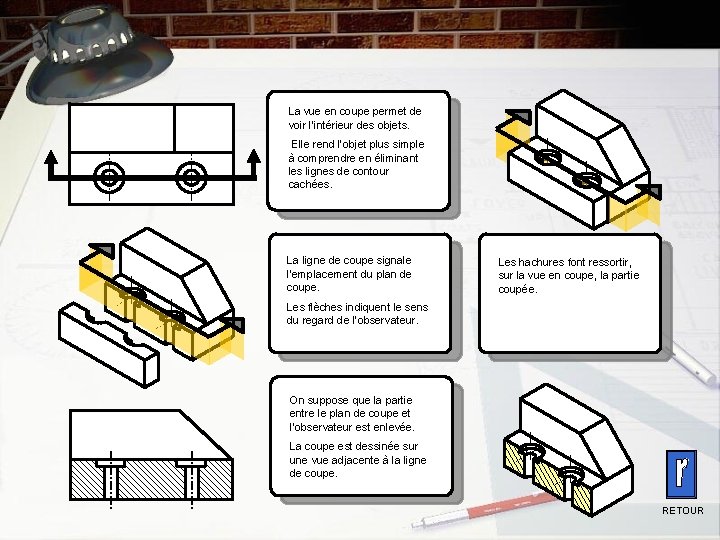 La vue en coupe permet de voir l’intérieur des objets. Elle rend l’objet plus