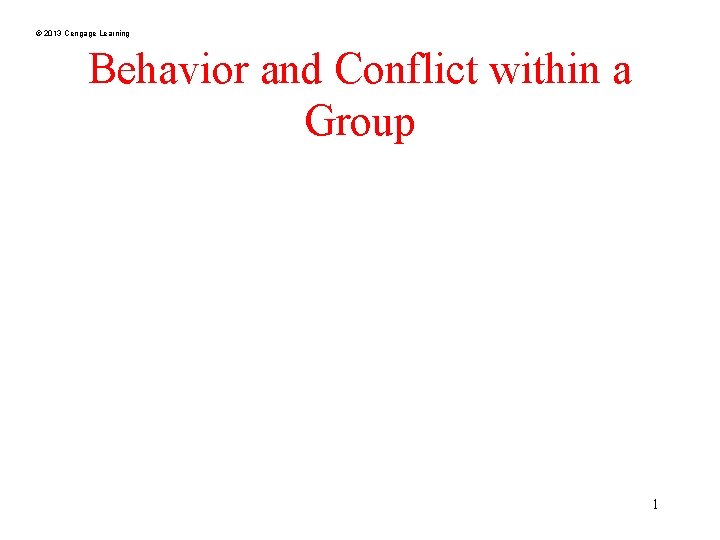 © 2013 Cengage Learning Behavior and Conflict within a Group 1 