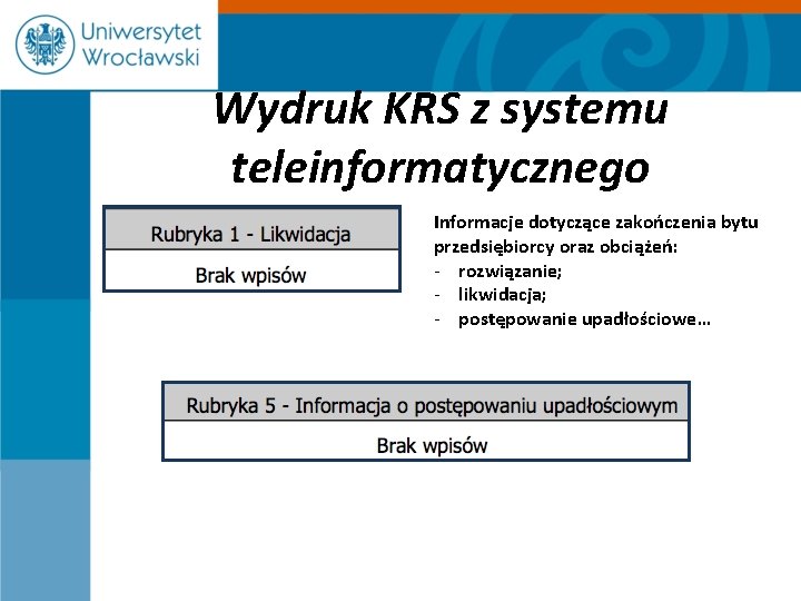 Wydruk KRS z systemu teleinformatycznego Informacje dotyczące zakończenia bytu przedsiębiorcy oraz obciążeń: - rozwiązanie;