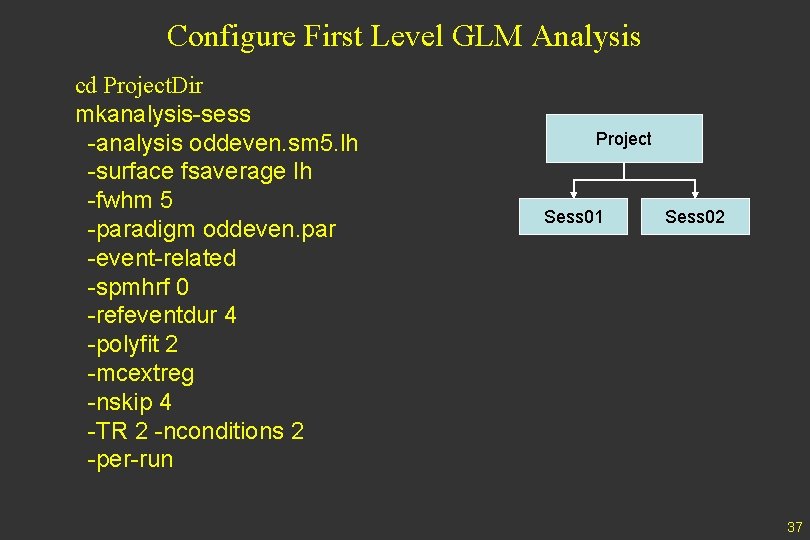 Configure First Level GLM Analysis cd Project. Dir mkanalysis-sess -analysis oddeven. sm 5. lh