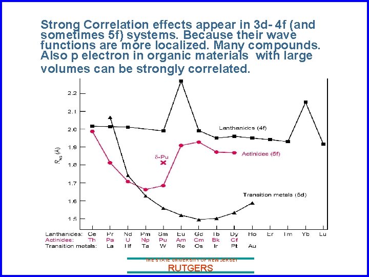 Strong Correlation effects appear in 3 d- 4 f (and sometimes 5 f) systems.