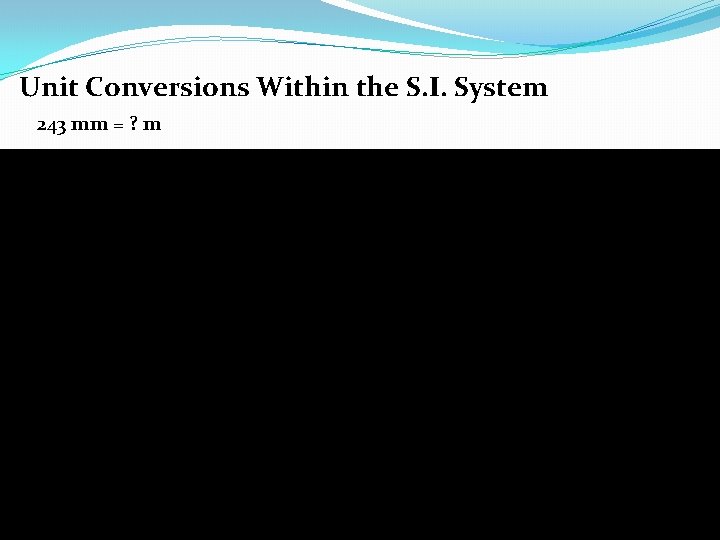 Unit Conversions Within the S. I. System 243 mm = ? m 