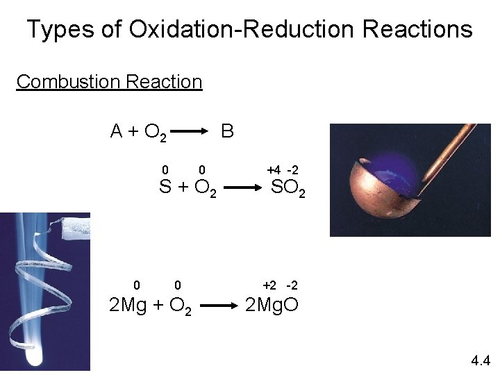 Types of Oxidation-Reduction Reactions Combustion Reaction A + O 2 B 0 0 S