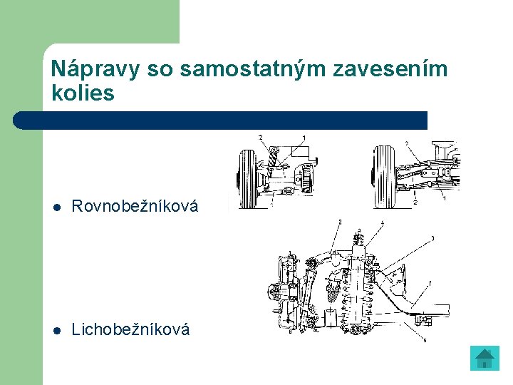 Nápravy so samostatným zavesením kolies l Rovnobežníková l Lichobežníková 