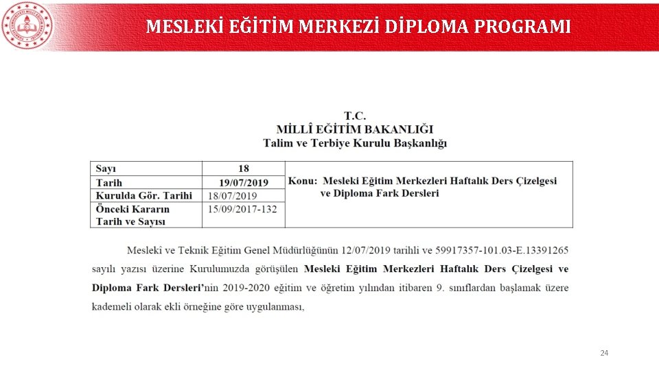 MESLEKİ EĞİTİM MERKEZİ DİPLOMA PROGRAMI 24 