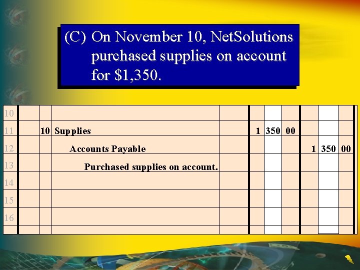 (C) On November 10, Net. Solutions purchased supplies on account for $1, 350. 10