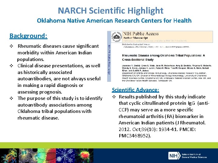 NARCH Scientific Highlight Oklahoma Native American Research Centers for Health Background: v Rheumatic diseases