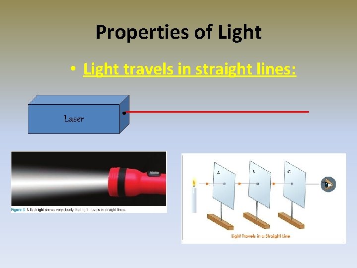 Properties of Light • Light travels in straight lines: Laser 