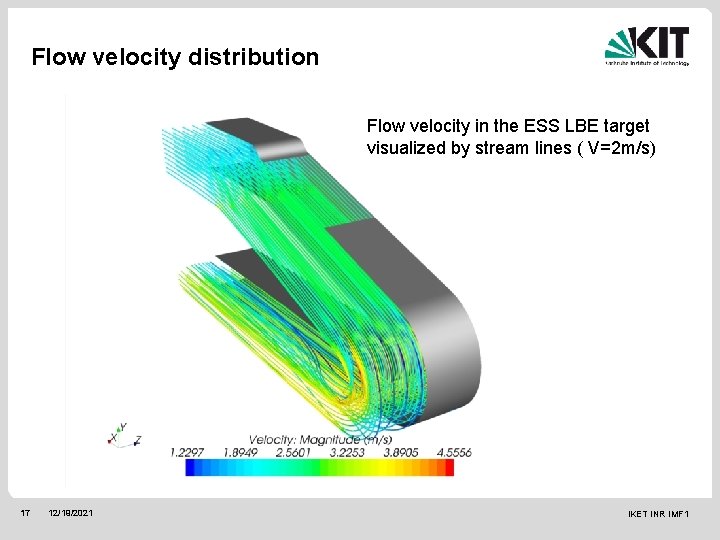 Flow velocity distribution Flow velocity in the ESS LBE target visualized by stream lines
