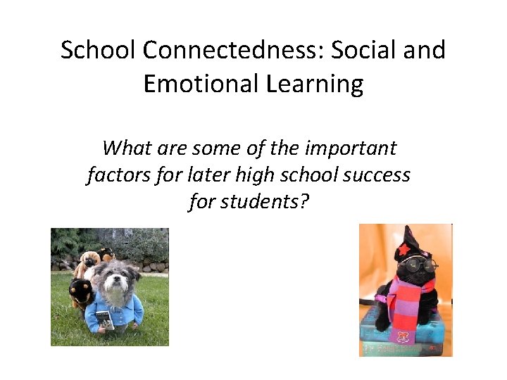 School Connectedness: Social and Emotional Learning What are some of the important factors for