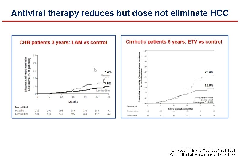 Antiviral therapy reduces but dose not eliminate HCC Liaw et al. N Engl J