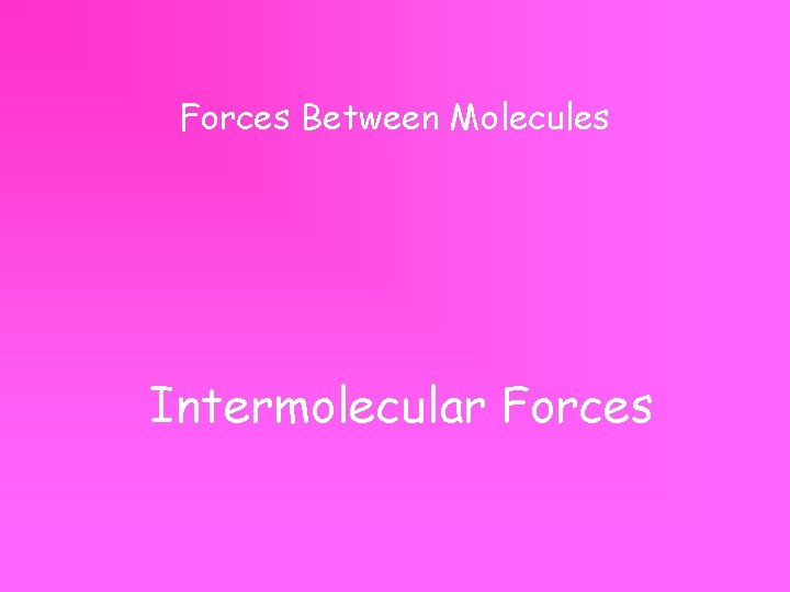 Forces Between Molecules Intermolecular Forces 