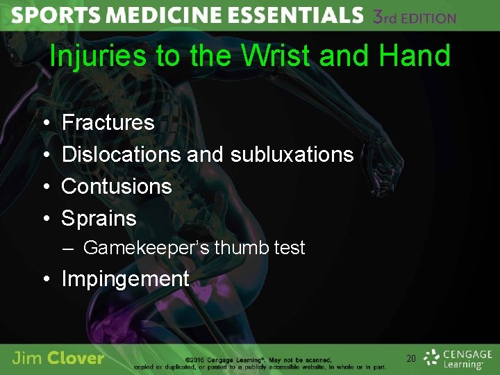 Injuries to the Wrist and Hand • • Fractures Dislocations and subluxations Contusions Sprains