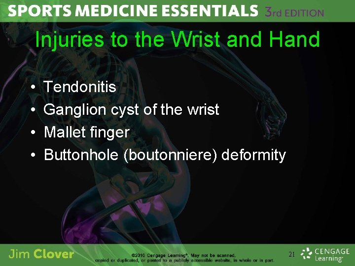 Injuries to the Wrist and Hand • • Tendonitis Ganglion cyst of the wrist