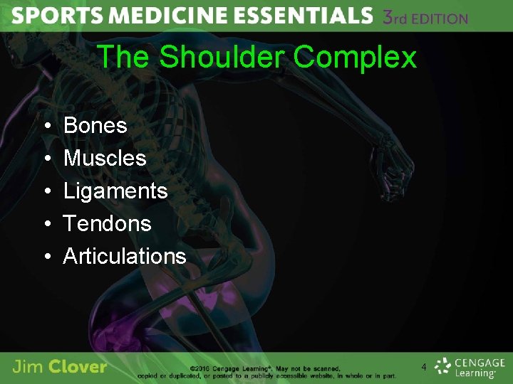 The Shoulder Complex • • • Bones Muscles Ligaments Tendons Articulations 4 