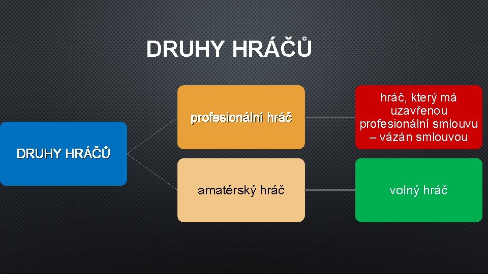 DRUHY HRÁČŮ profesionální hráč, který má uzavřenou profesionální smlouvu – vázán smlouvou amatérský hráč