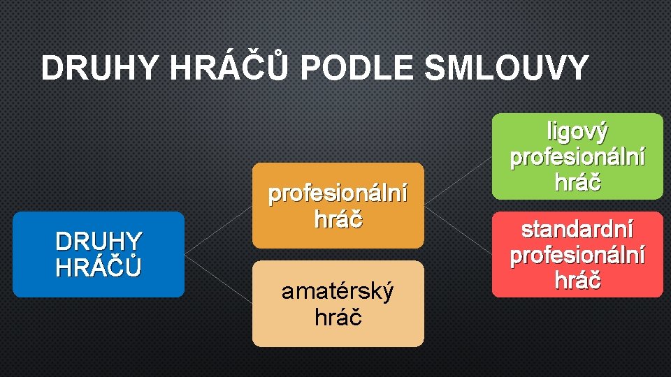 DRUHY HRÁČŮ PODLE SMLOUVY DRUHY HRÁČŮ profesionální hráč amatérský hráč ligový profesionální hráč standardní