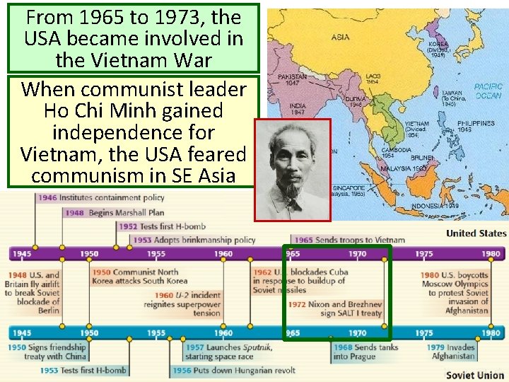 From 1965 to 1973, the USA became involved in the Vietnam War When communist
